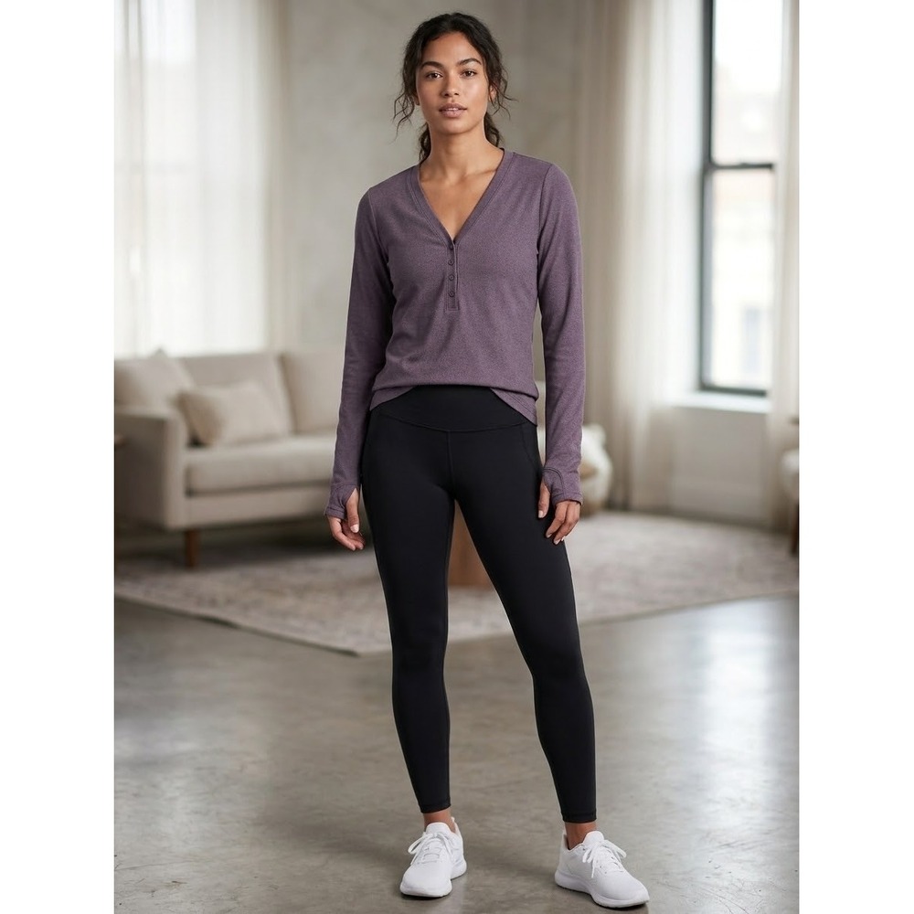 Athleta Uptempo Ribbed Henley Top Dark Purple Long Sleeve Plus Size 1X FA21